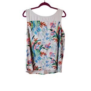 Women's 1x Columbia Plus Sleeveless Shirt Tank Top White Tropical Floral